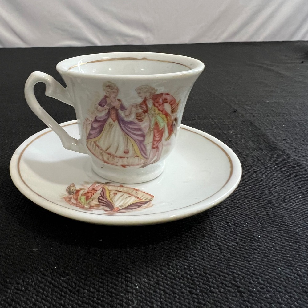 Vintage Victorian Courting Couple Porcelain Tea Cup and Saucer Set Gold Trim